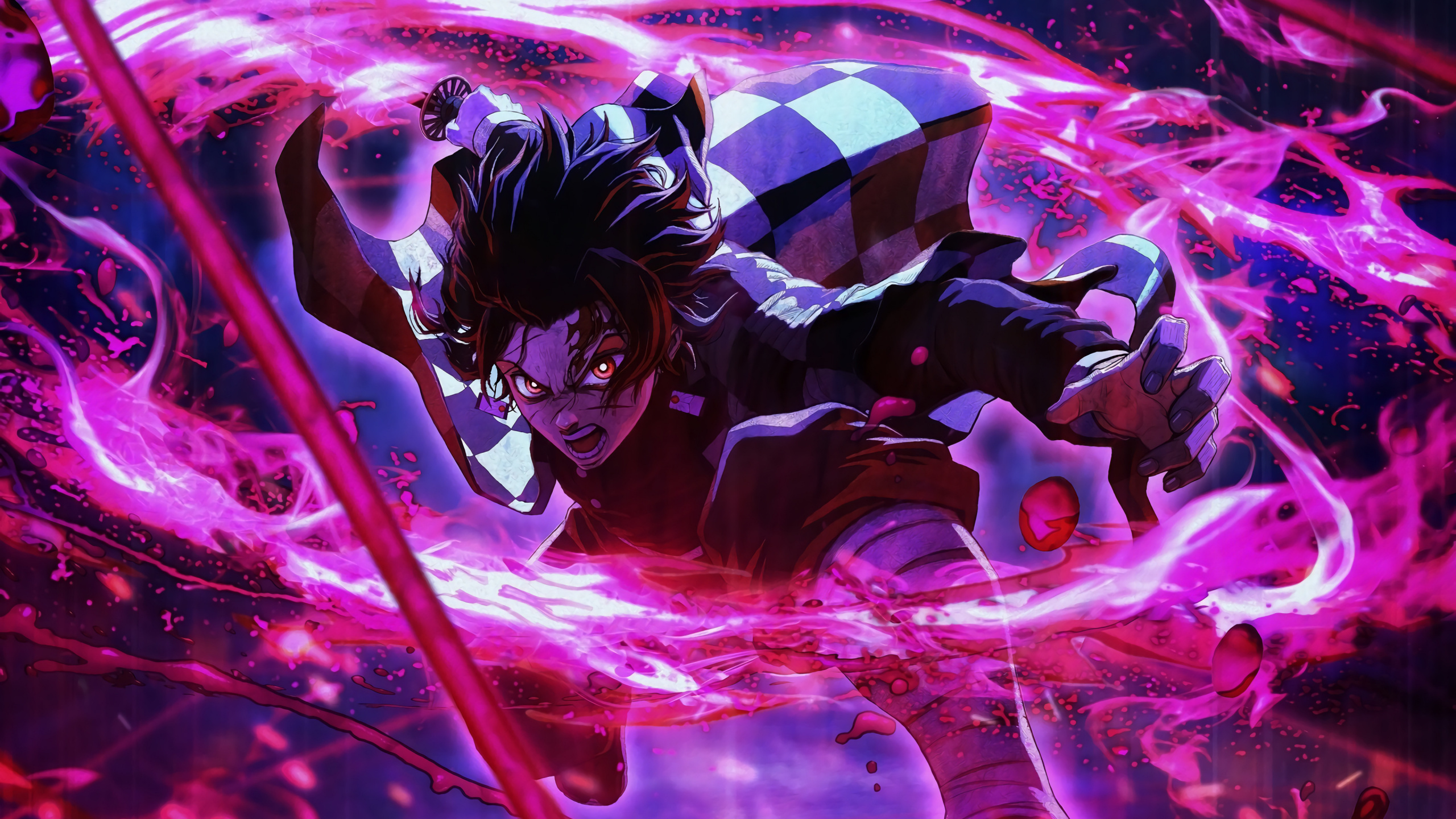 Tanjiro Kamado, Asesino de Demonios Kimetsu no Yaiba, Anime, Morado, Arte. Wallpaper in 2560x1440 Resolution