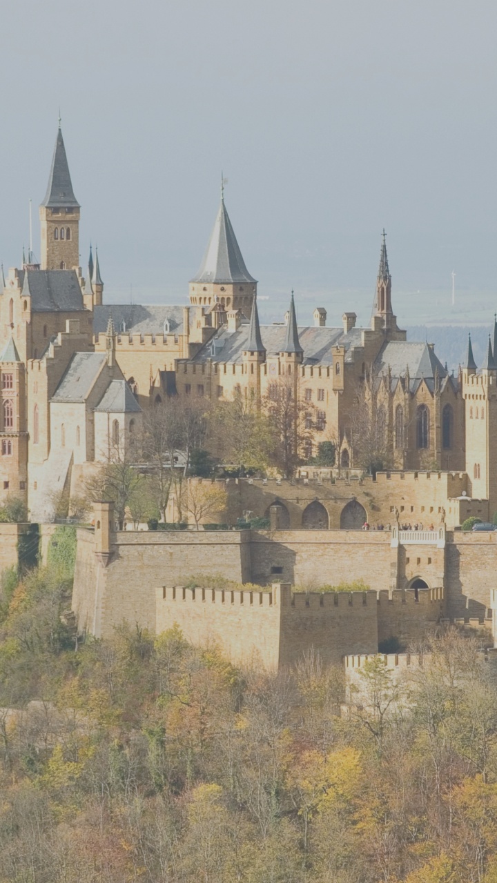 Braunes Und Weißes Schloss Auf Einem Hügel. Wallpaper in 720x1280 Resolution