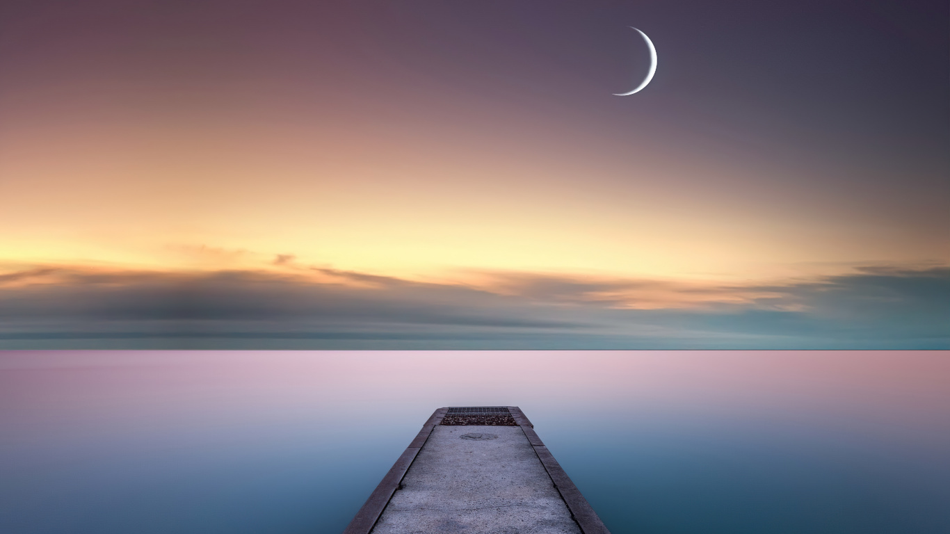 Horizon, Kisara Tendo, Water, Atmosphere, Moon. Wallpaper in 1366x768 Resolution