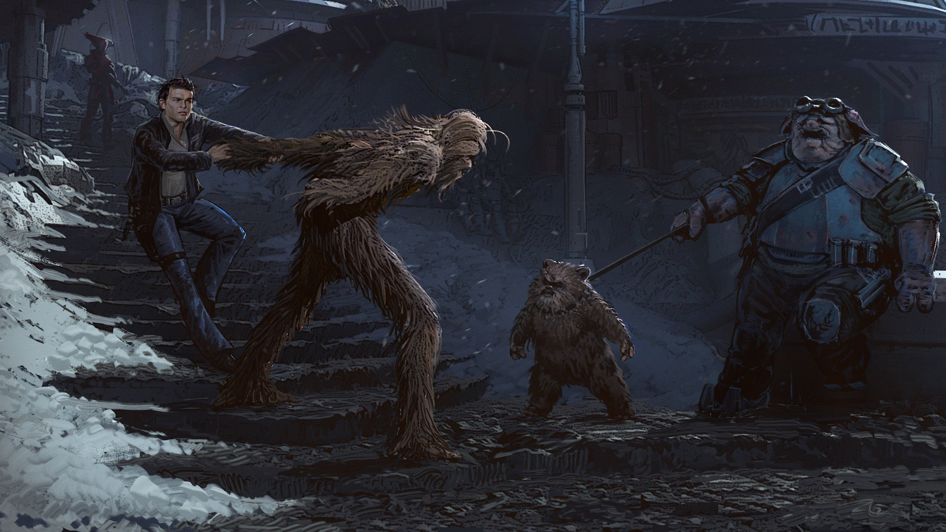 Schwarzer Und Weißer Löwe Auf Schneebedecktem Boden. Wallpaper in 1920x1080 Resolution