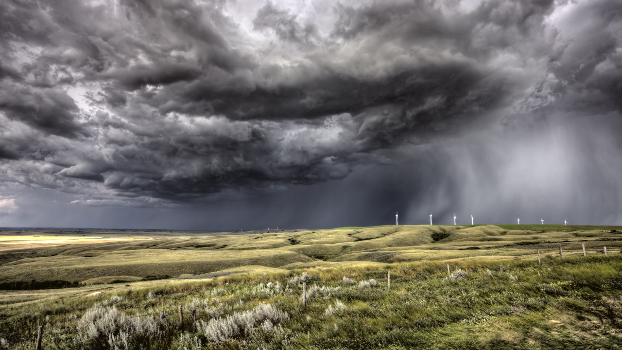 Champ D'herbe Verte Sous Les Nuages Gris. Wallpaper in 1280x720 Resolution