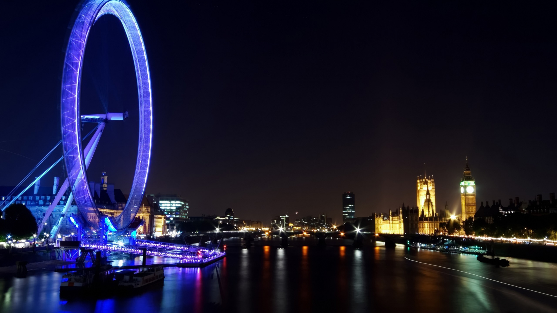 Skyline Der Stadt Bei Nacht Night. Wallpaper in 1920x1080 Resolution