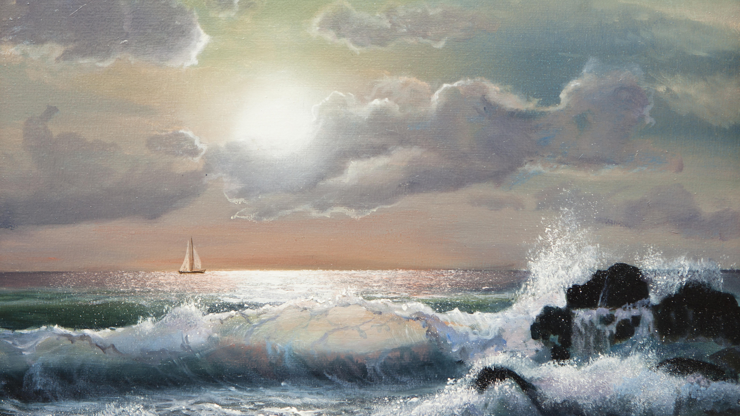 油画, 风波, 大海, 海洋, 潮 壁纸 2560x1440 允许