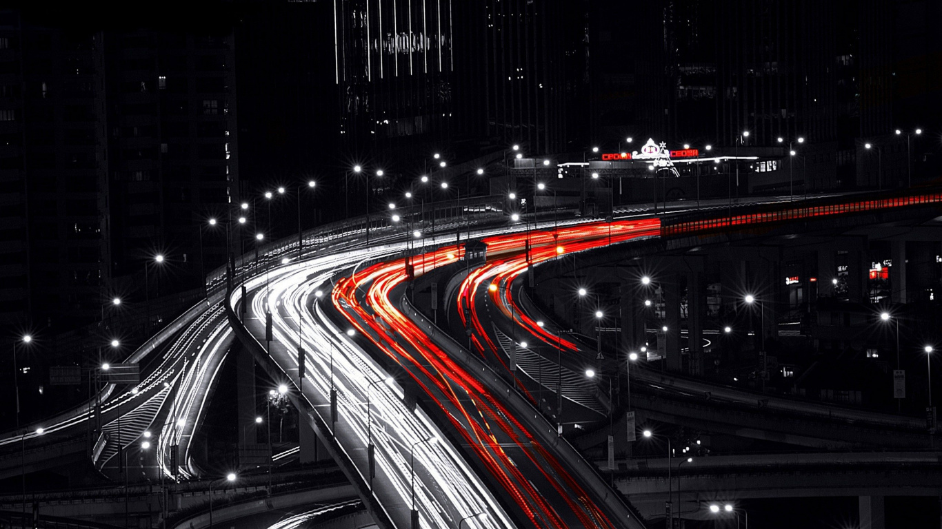 Time Lapse Photography of Cars on Road During Night Time. Wallpaper in 1366x768 Resolution