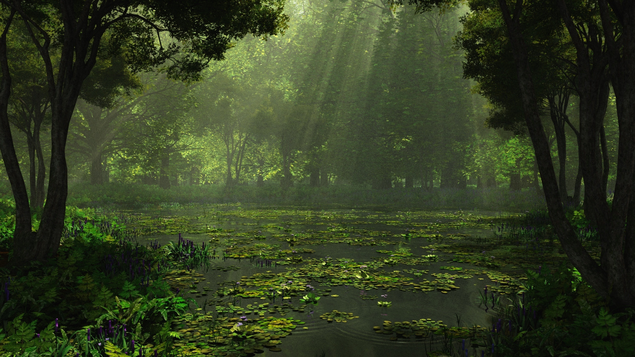 Green Trees and Plants on Water. Wallpaper in 1280x720 Resolution