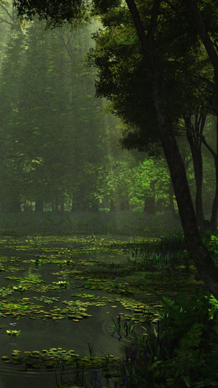 Green Trees and Plants on Water. Wallpaper in 750x1334 Resolution