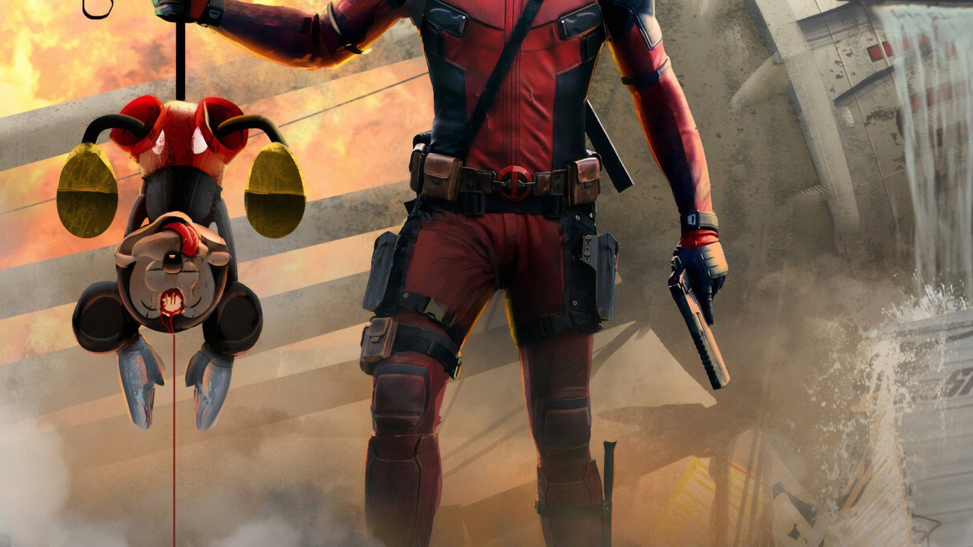 Deadpool Tue Mickey Mouse, Deadpool 2, Patauger Wilson, Mickey Mouse, Voler ma Chérie. Wallpaper in 1366x768 Resolution