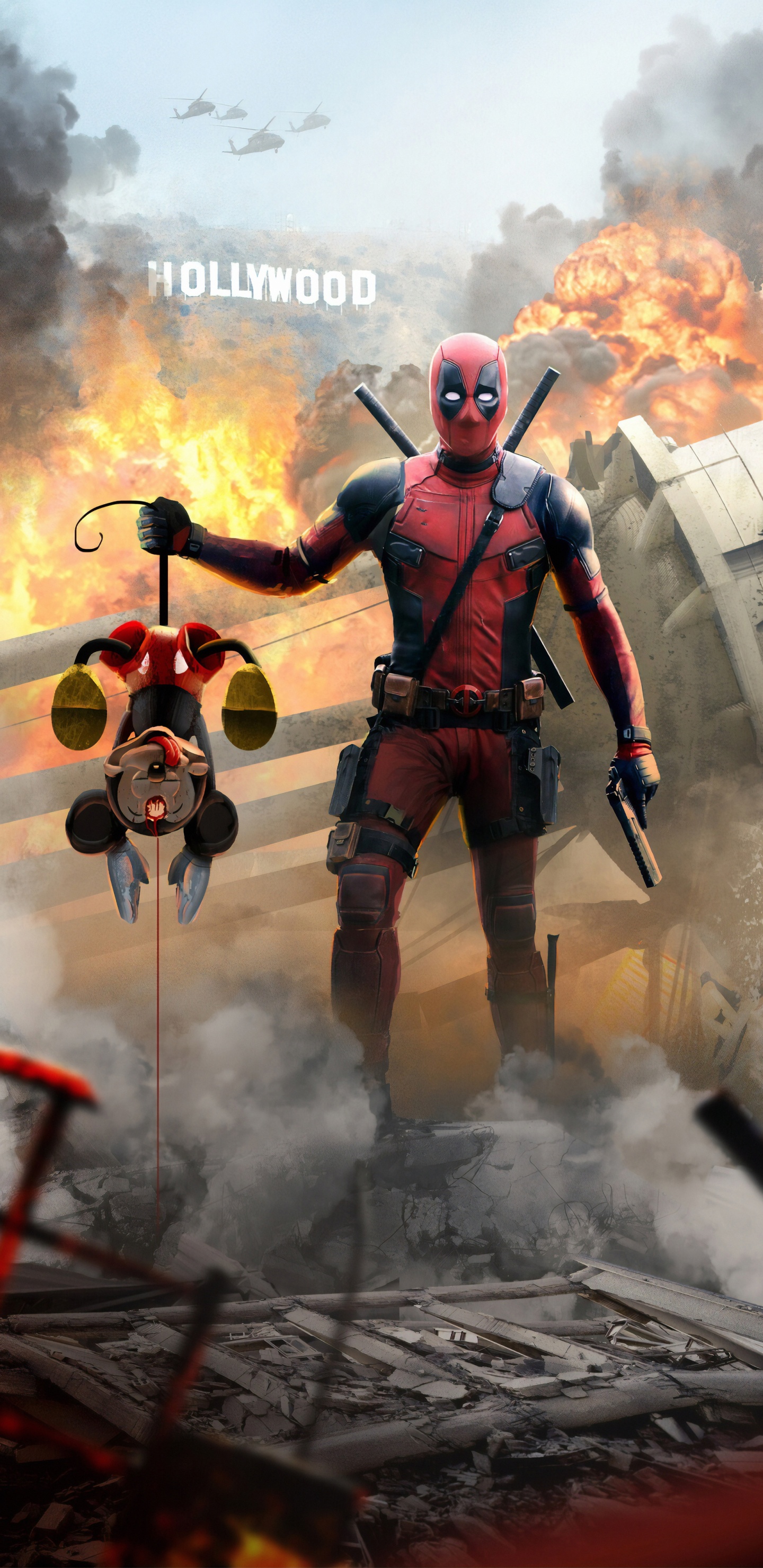 Deadpool Tue Mickey Mouse, Deadpool 2, Patauger Wilson, Mickey Mouse, Voler ma Chérie. Wallpaper in 1440x2960 Resolution