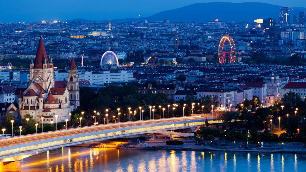 Skyline Der Stadt Bei Nacht Night. Wallpaper in 1280x720 Resolution