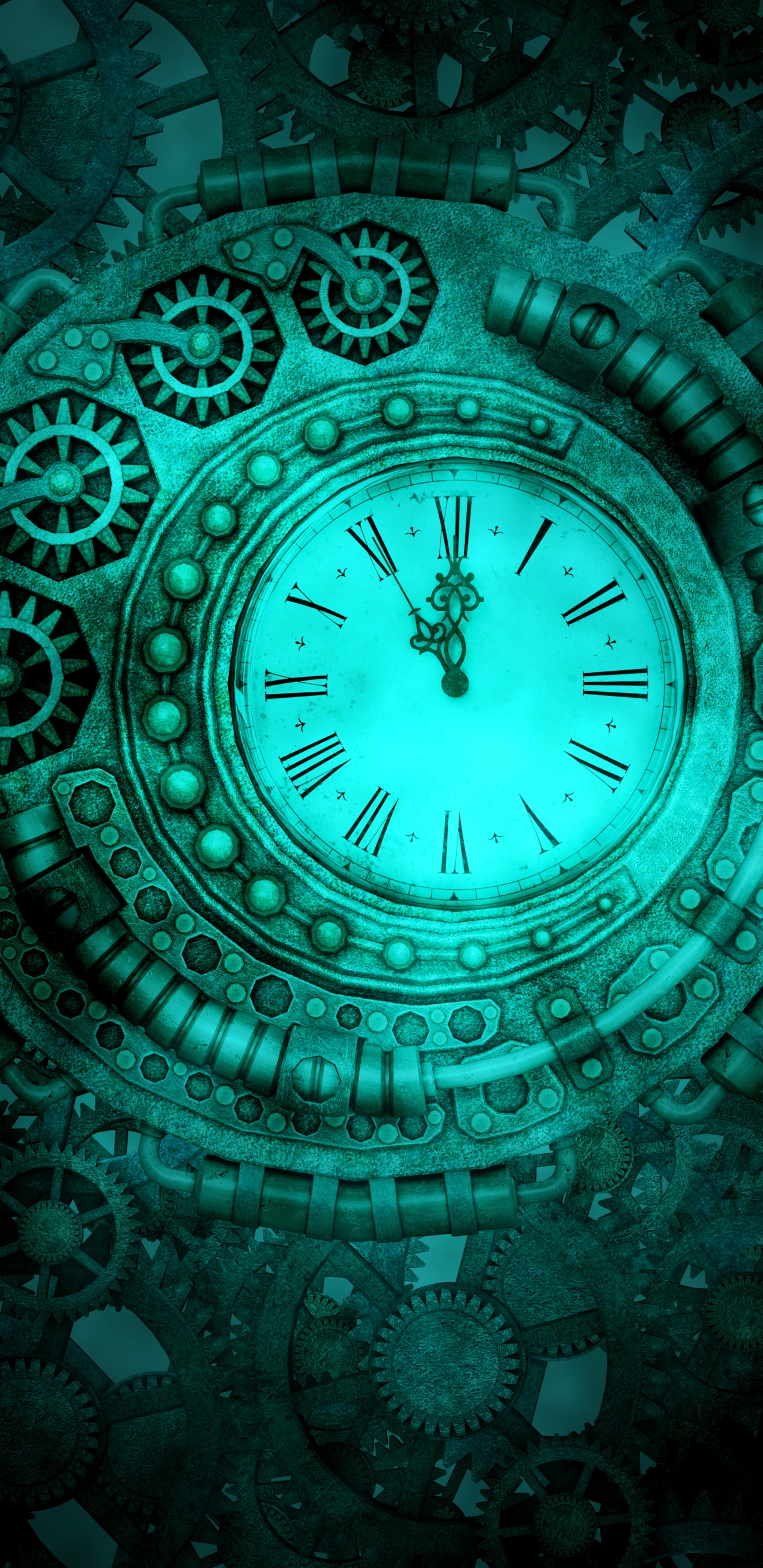 幻, 看, 时钟, 绿色的, 水上 壁纸 1440x2960 允许