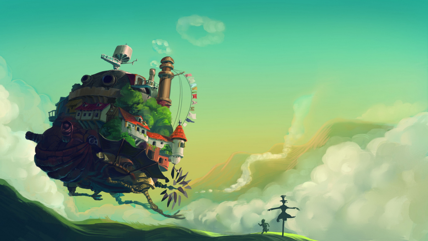Howls Moving Castle, Anime, Poster, Howls Moving Castle Movie Poster, World. Wallpaper in 1366x768 Resolution