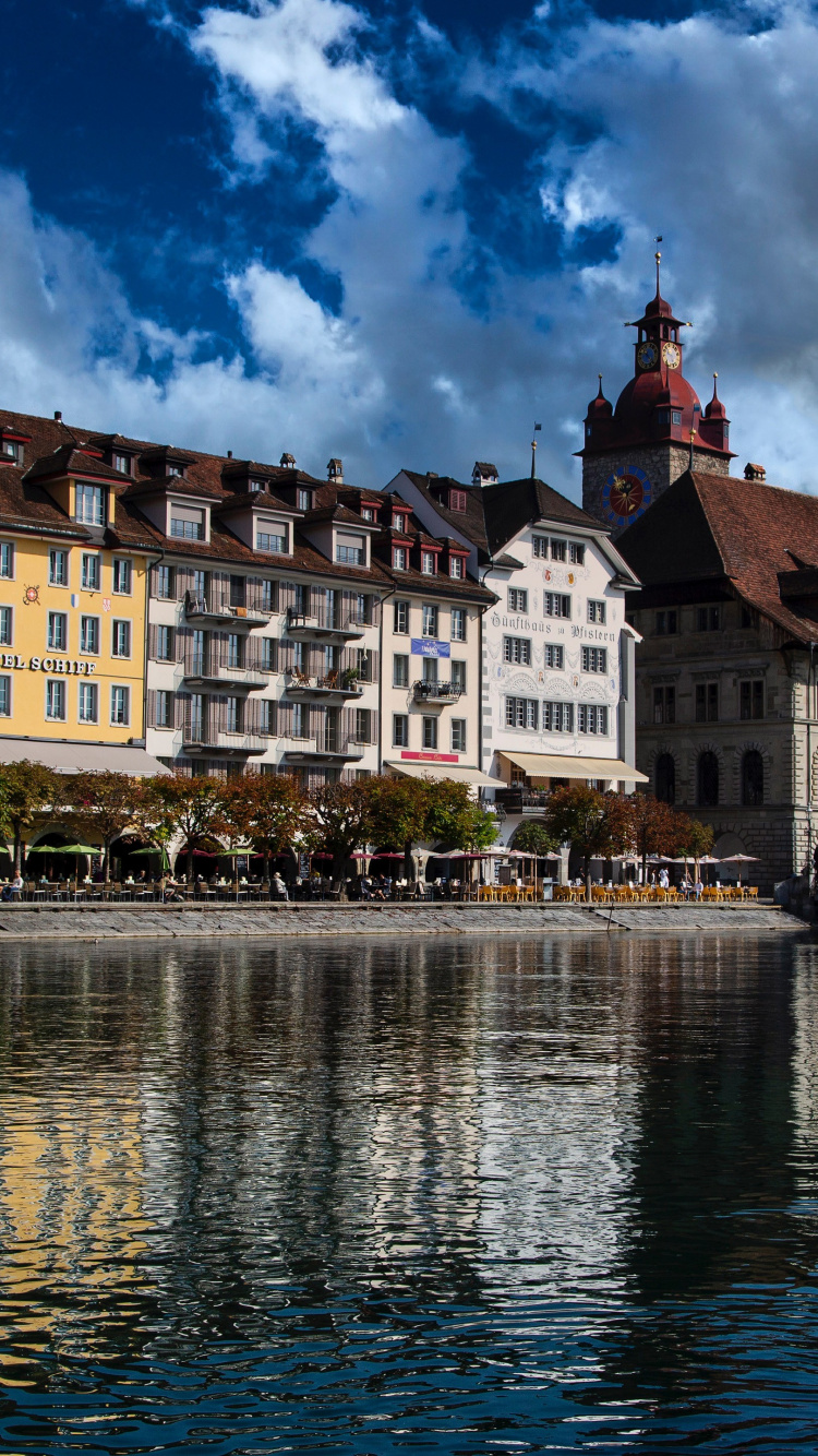 Lucerne, Reuss, River, Water, Cloud. Wallpaper in 750x1334 Resolution