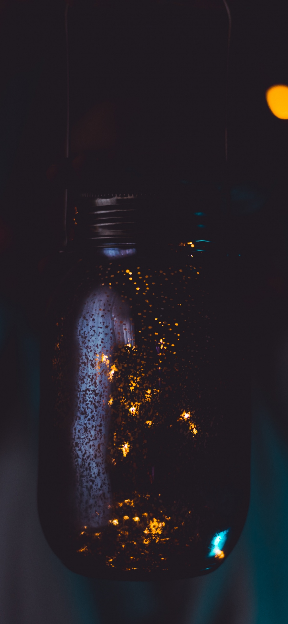 Black Glass Bottle With Bokeh Lights. Wallpaper in 1125x2436 Resolution