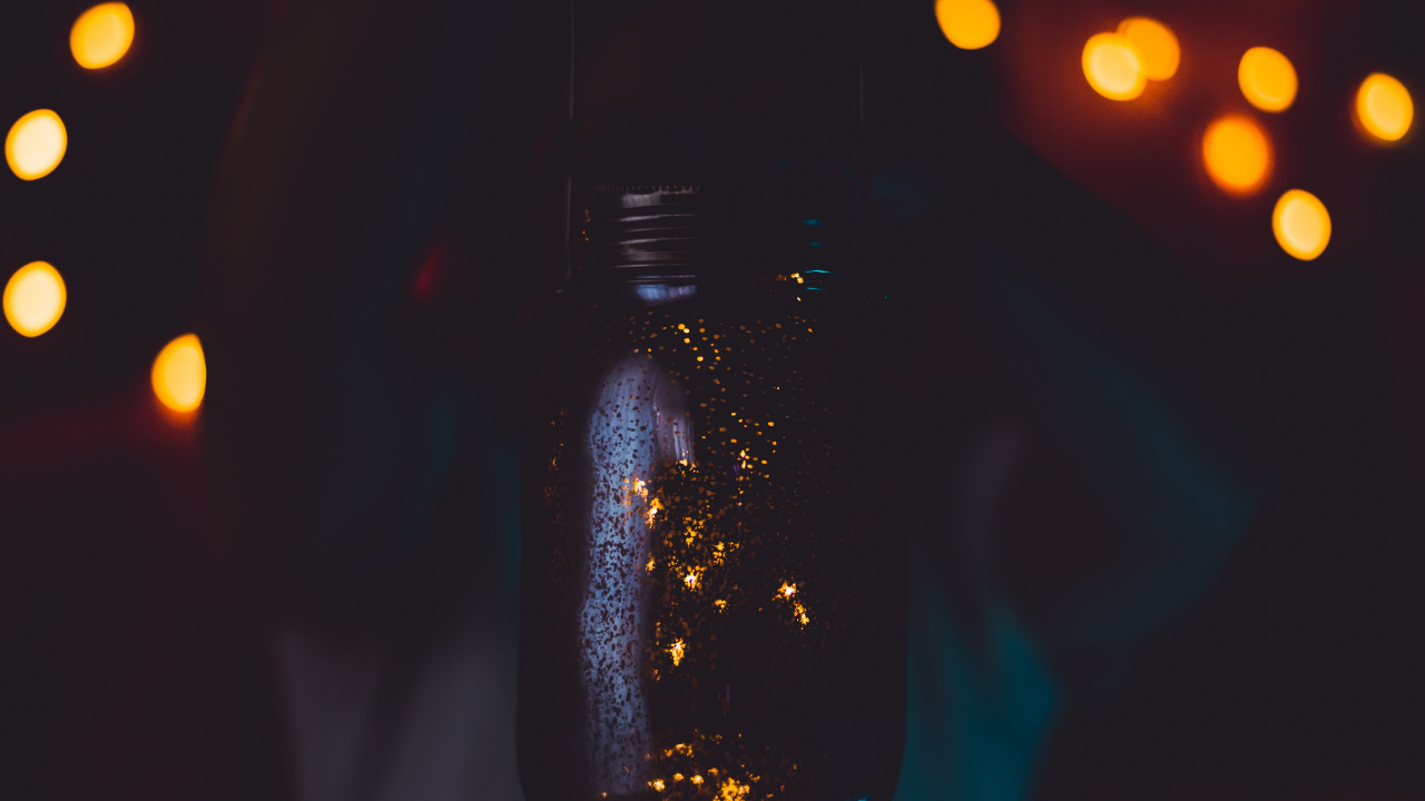 Black Glass Bottle With Bokeh Lights. Wallpaper in 1280x720 Resolution