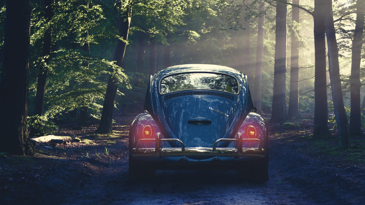 Volkswagen Beetle Rojo Estacionado al Lado de la Carretera. Wallpaper in 1280x720 Resolution