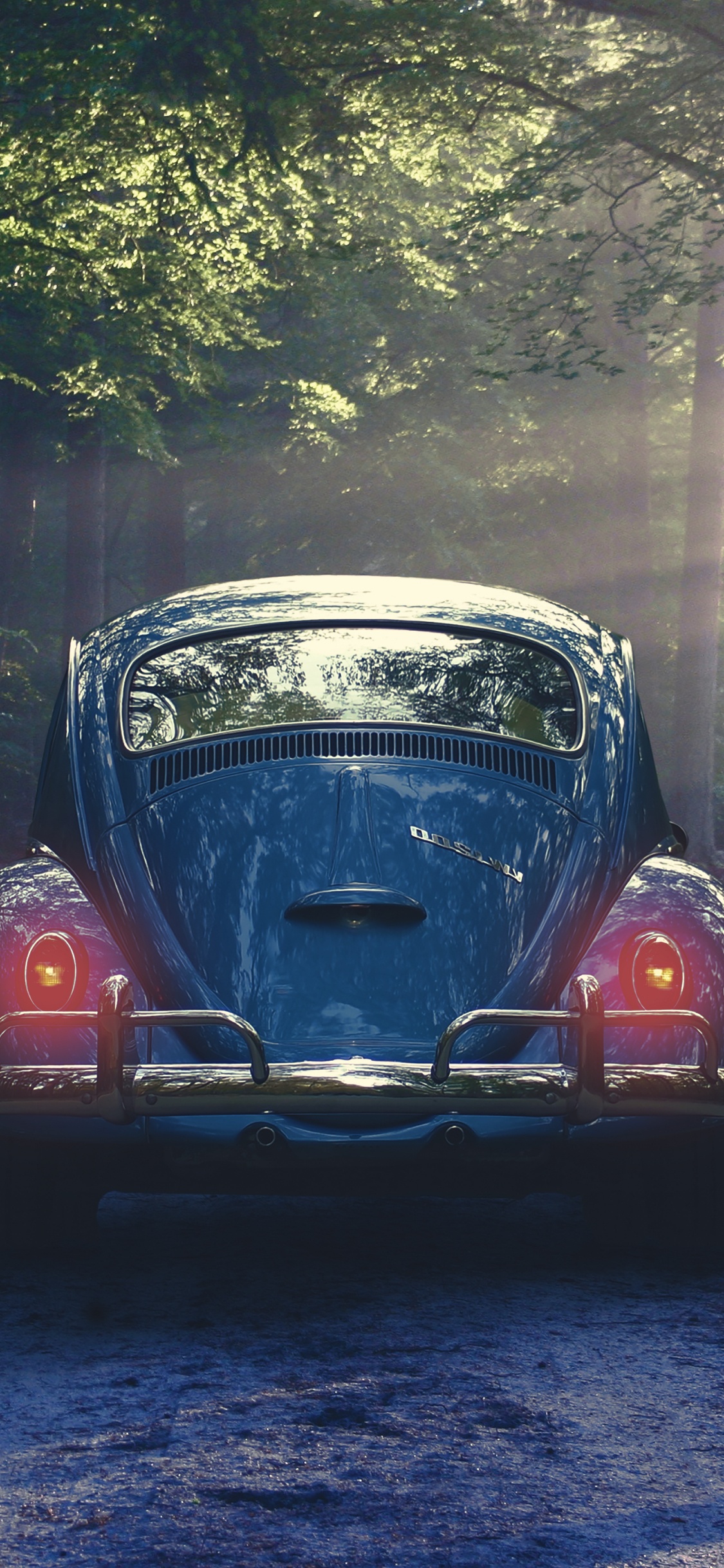 Volkswagen Beetle Rouge Garée Sur le Bord de la Route. Wallpaper in 1125x2436 Resolution