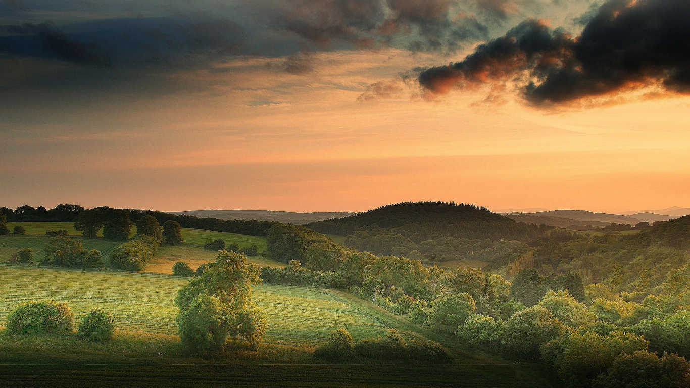 Champ D'herbe Verte Sous un Ciel Nuageux Pendant la Journée. Wallpaper in 1366x768 Resolution