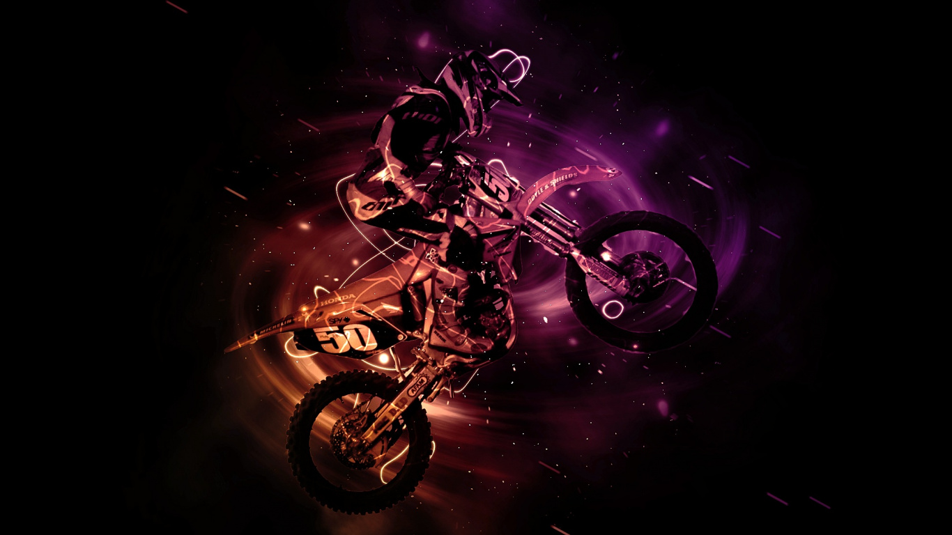 Man Riding Motorcycle With Purple and Pink Lights. Wallpaper in 1366x768 Resolution