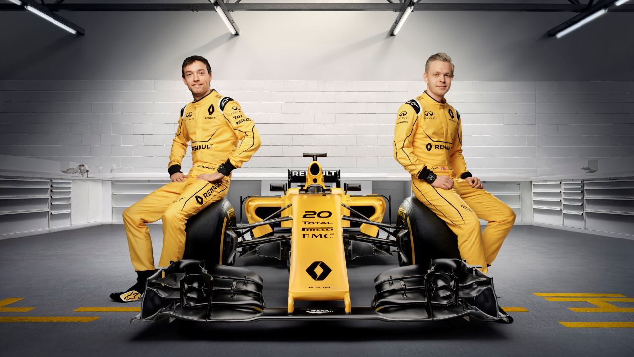 2 Men in Yellow Uniform Riding on Black and Yellow go Kart. Wallpaper in 1280x720 Resolution