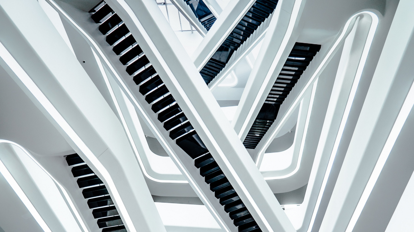 Weiße Und Graue Wendeltreppe. Wallpaper in 1366x768 Resolution