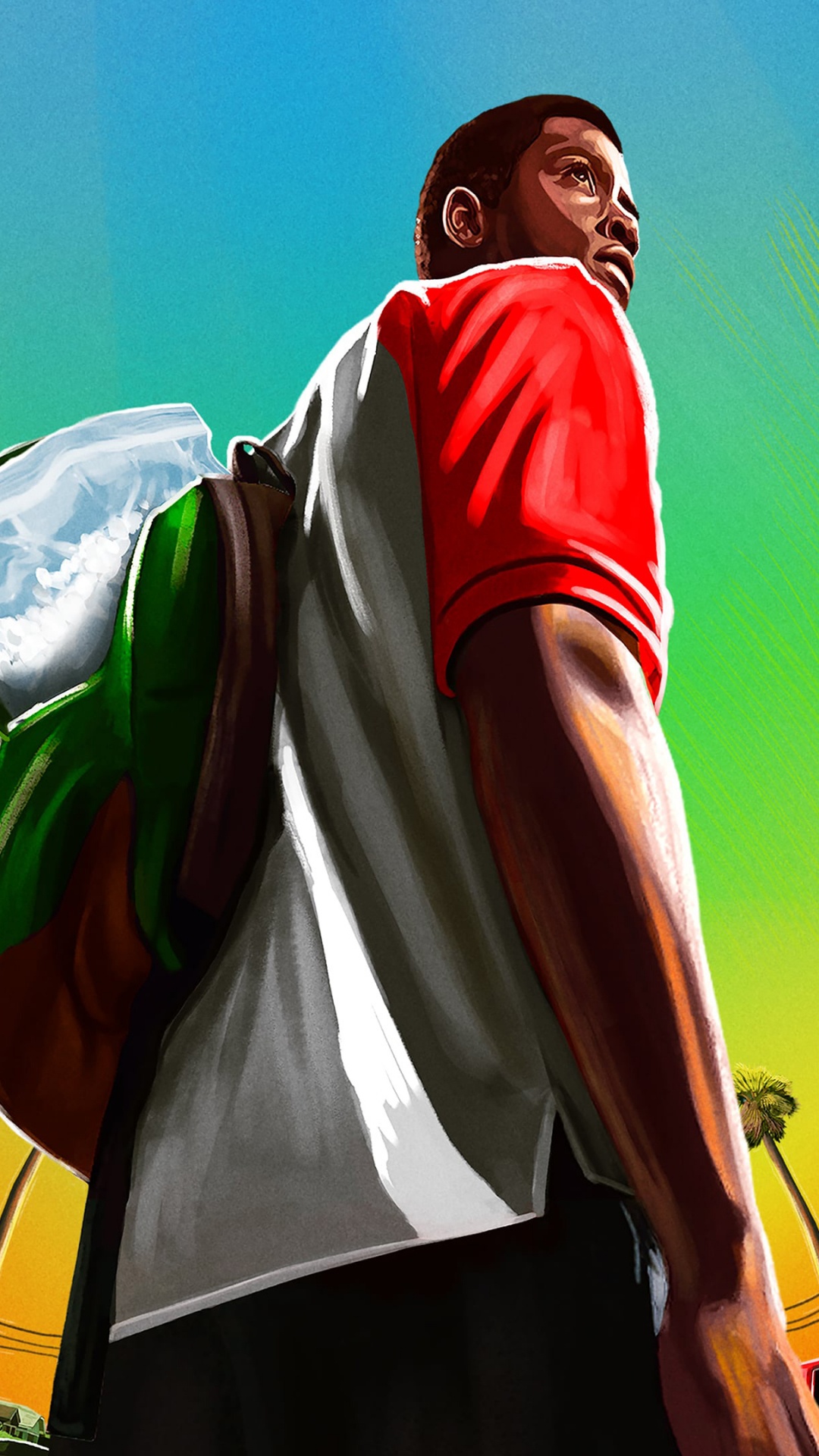 Man in Red and White Hoodie Standing Near Green Tree Under Blue Sky During Daytime. Wallpaper in 1080x1920 Resolution