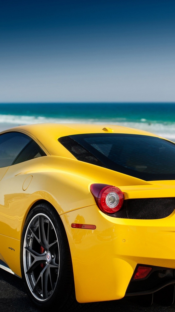 Yellow Lamborghini Aventador on Beach During Daytime. Wallpaper in 720x1280 Resolution