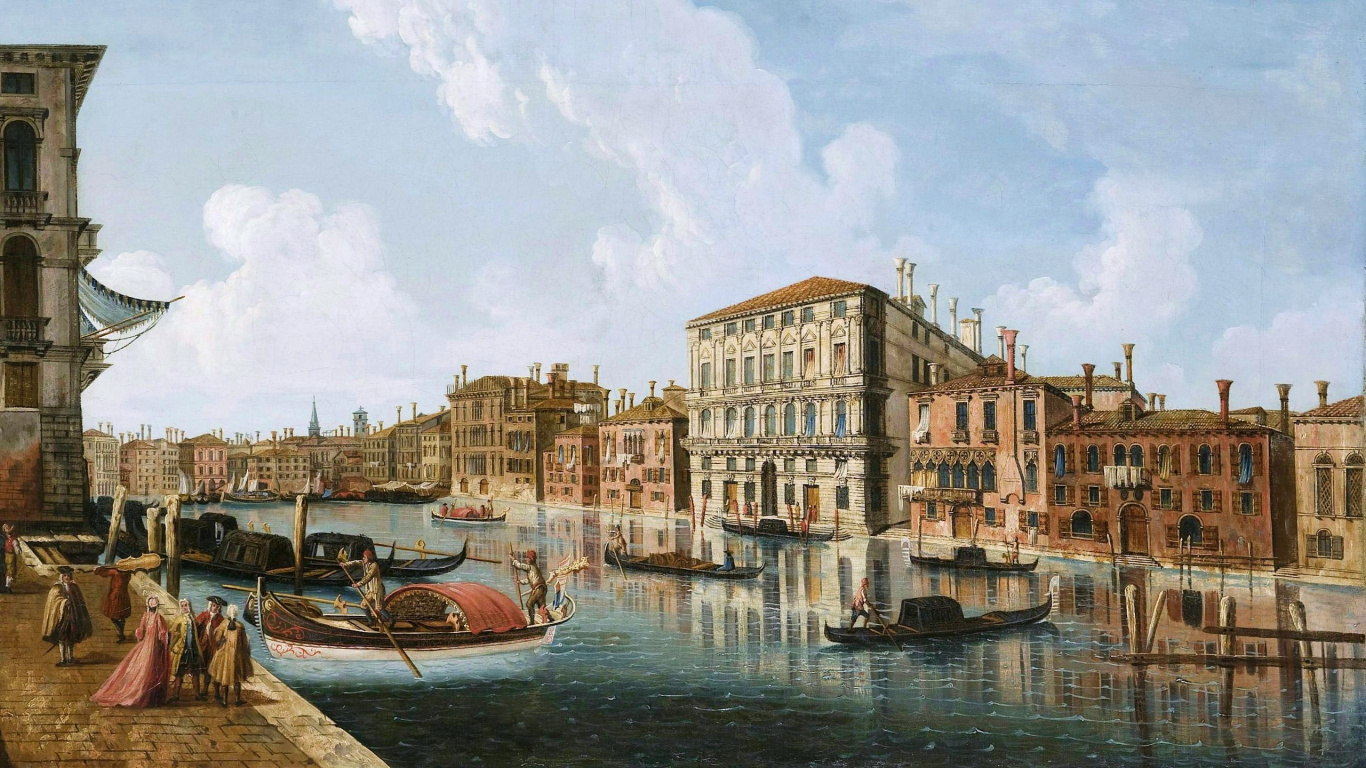 Venice, Paysage Urbain, la Peinture de Paysage, Art, Voie Navigable. Wallpaper in 1366x768 Resolution