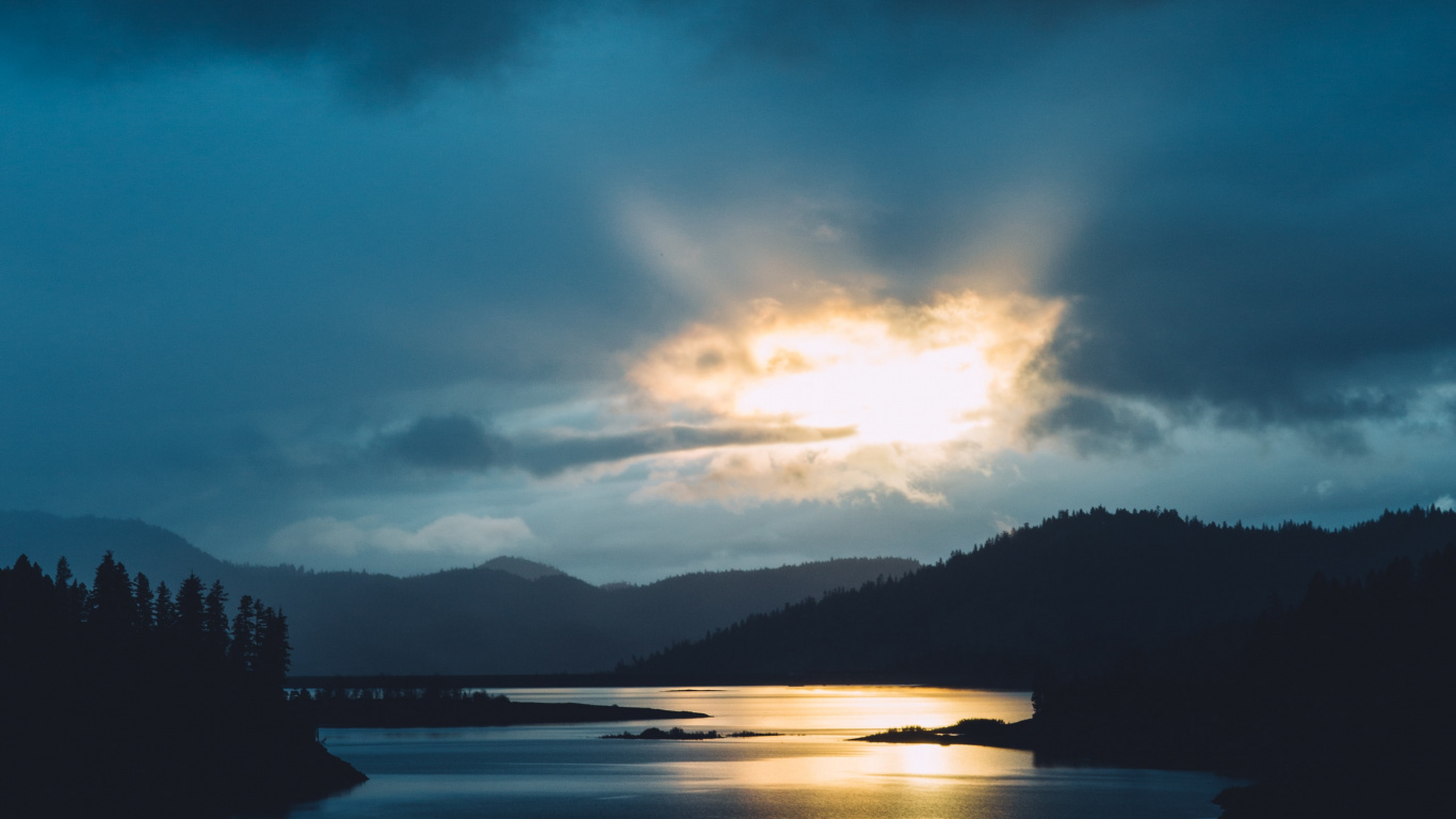 Dawn, Reflection, Dusk, Lake, Nature. Wallpaper in 1366x768 Resolution