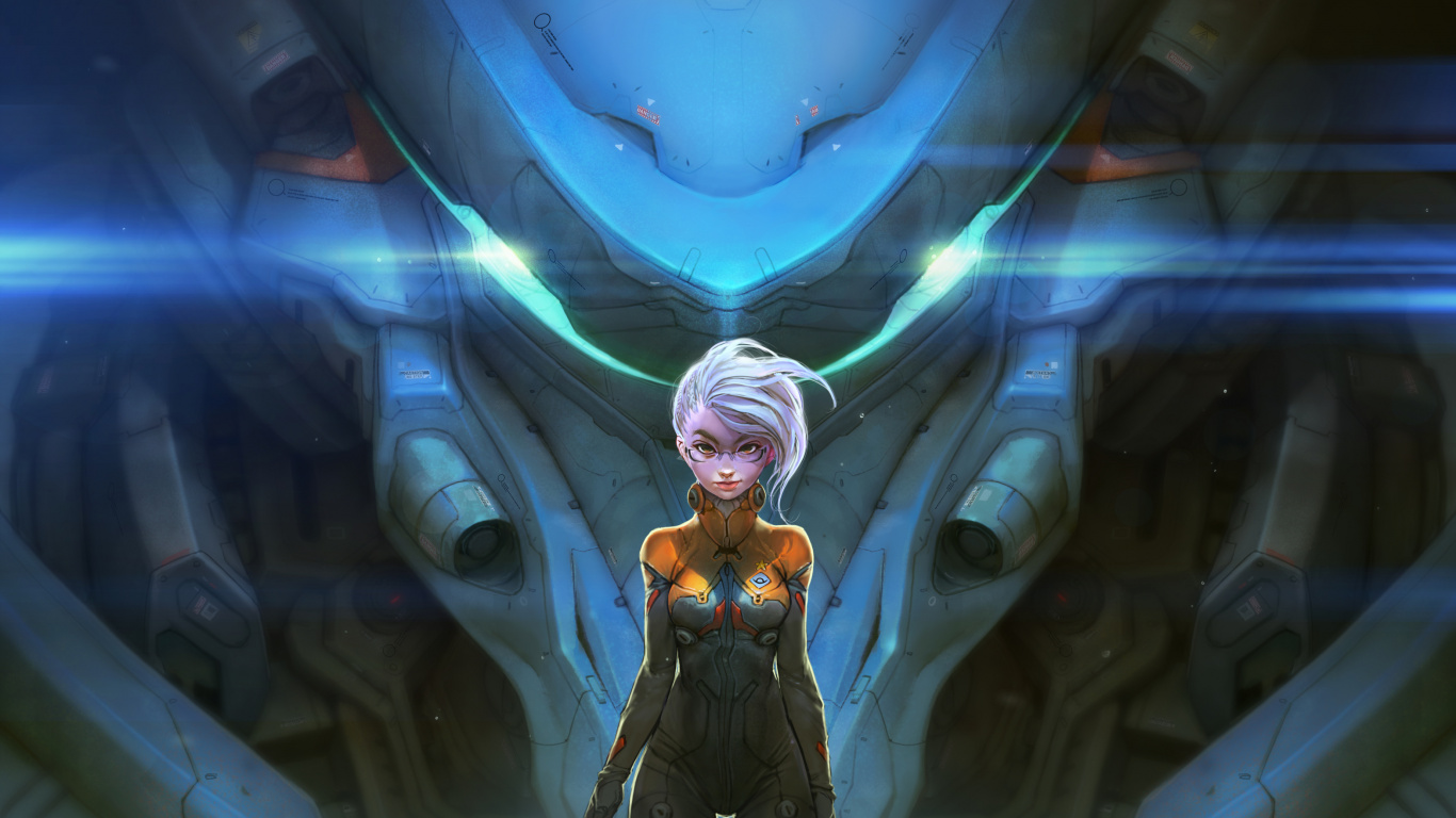 Mujer en Vestido Blanco y Negro de Pie Sobre Fondo Azul y Blanco. Wallpaper in 1366x768 Resolution