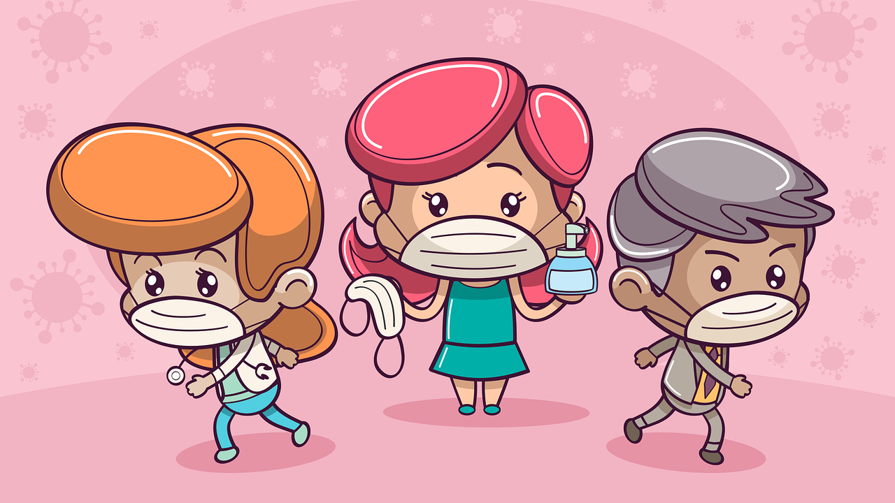 Coronavirus, COVID-19, 面罩, 卡通, 发型 壁纸 1280x720 允许