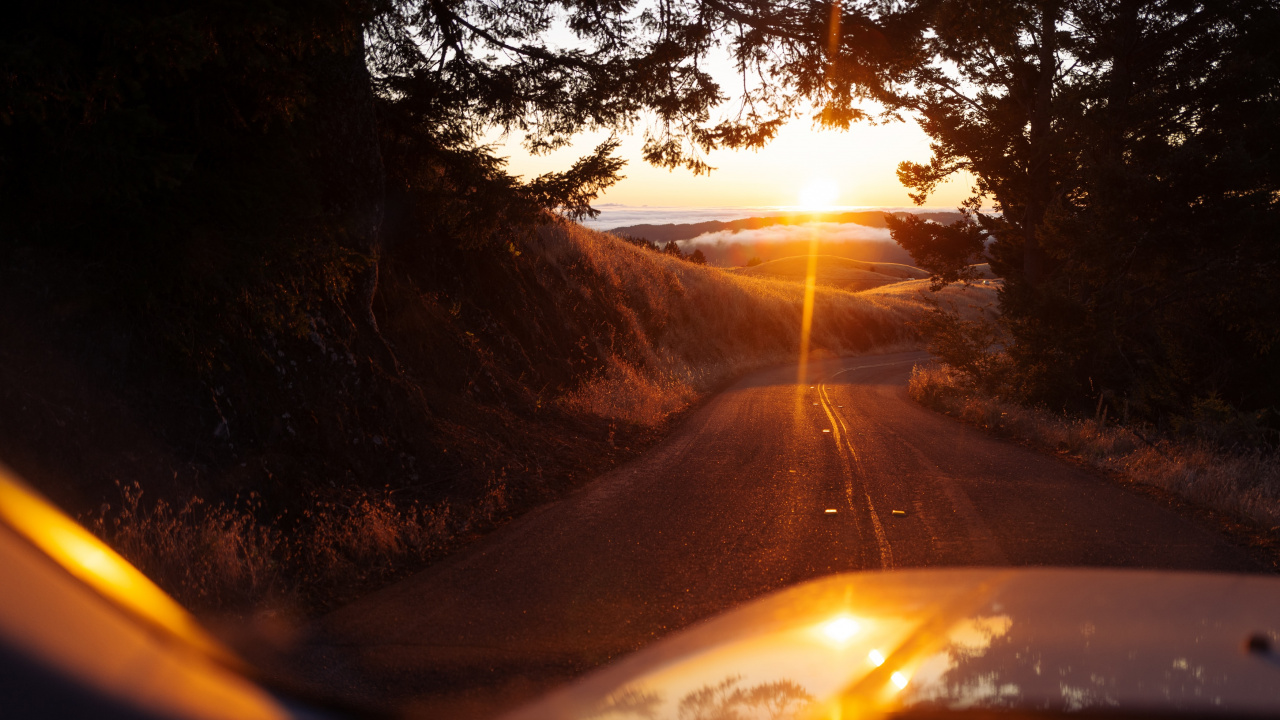 Sunset, Sunlight, Light, Road, Heat. Wallpaper in 1280x720 Resolution