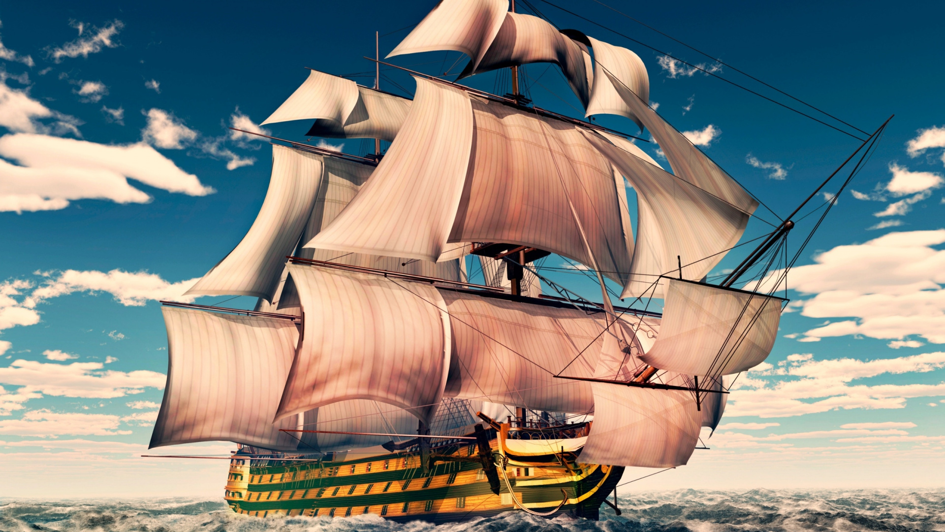 Brown and White Sail Boat on Sea During Daytime. Wallpaper in 1920x1080 Resolution