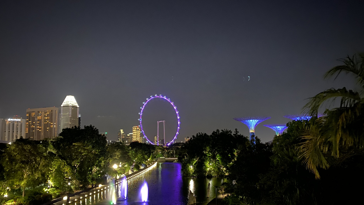 Singapur, Reflexion, Nacht, Metropole, Wahrzeichen. Wallpaper in 1280x720 Resolution