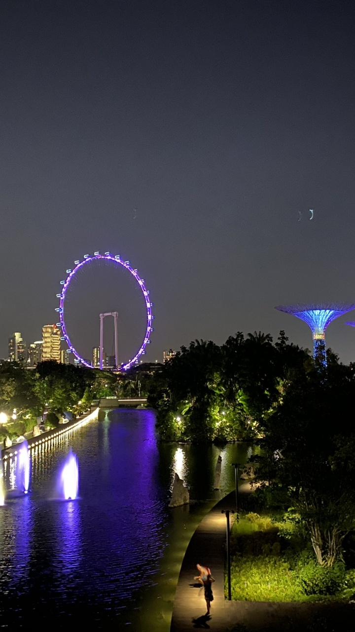 Singapur, Reflexion, Nacht, Metropole, Wahrzeichen. Wallpaper in 720x1280 Resolution