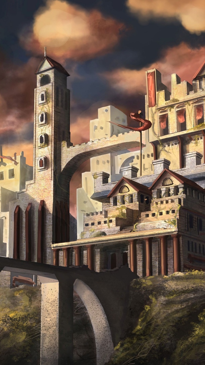 Edificio de Hormigón Blanco y Marrón Bajo un Cielo Nublado. Wallpaper in 720x1280 Resolution