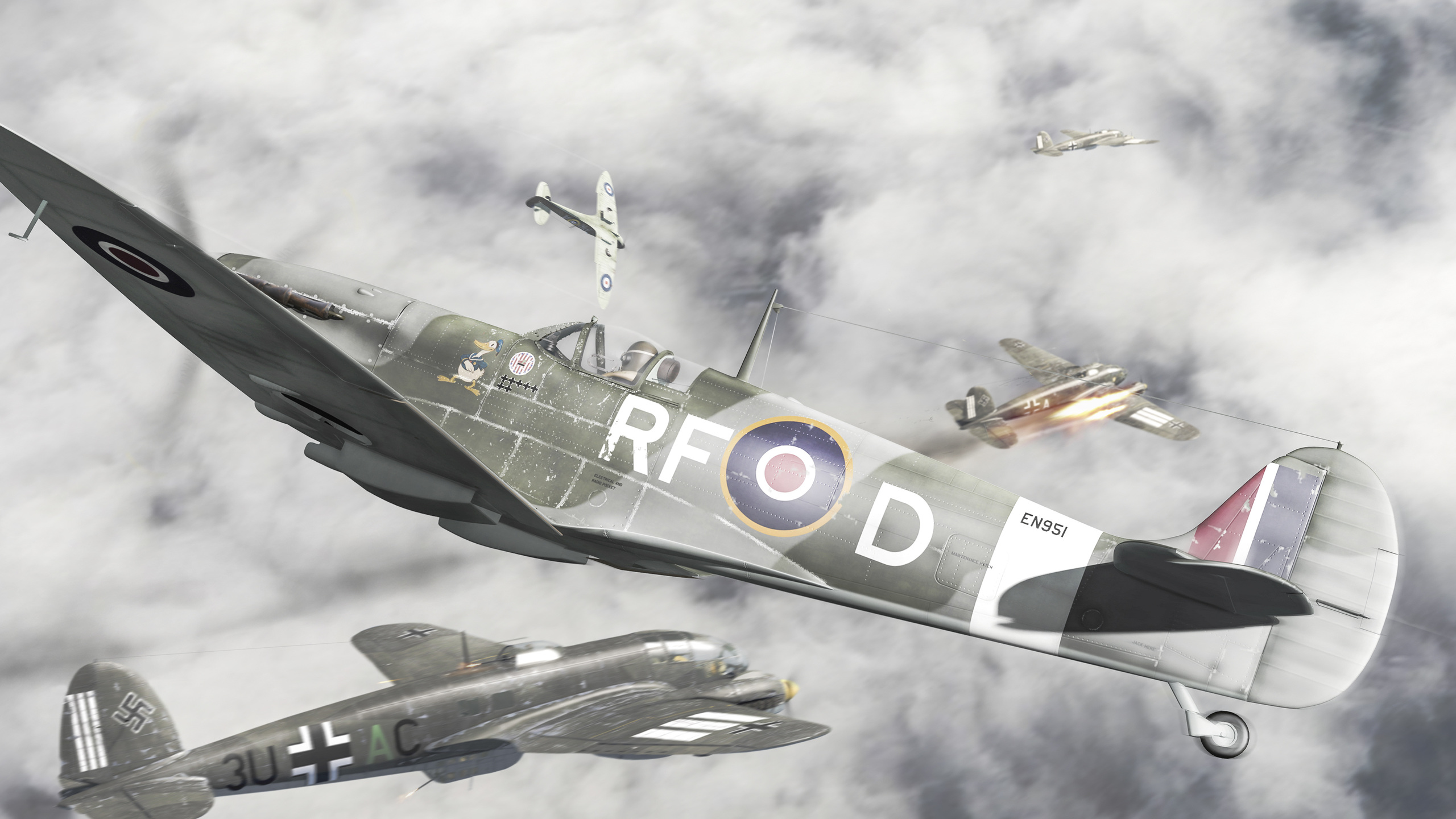 Gray and Yellow Fighter Plane. Wallpaper in 2560x1440 Resolution