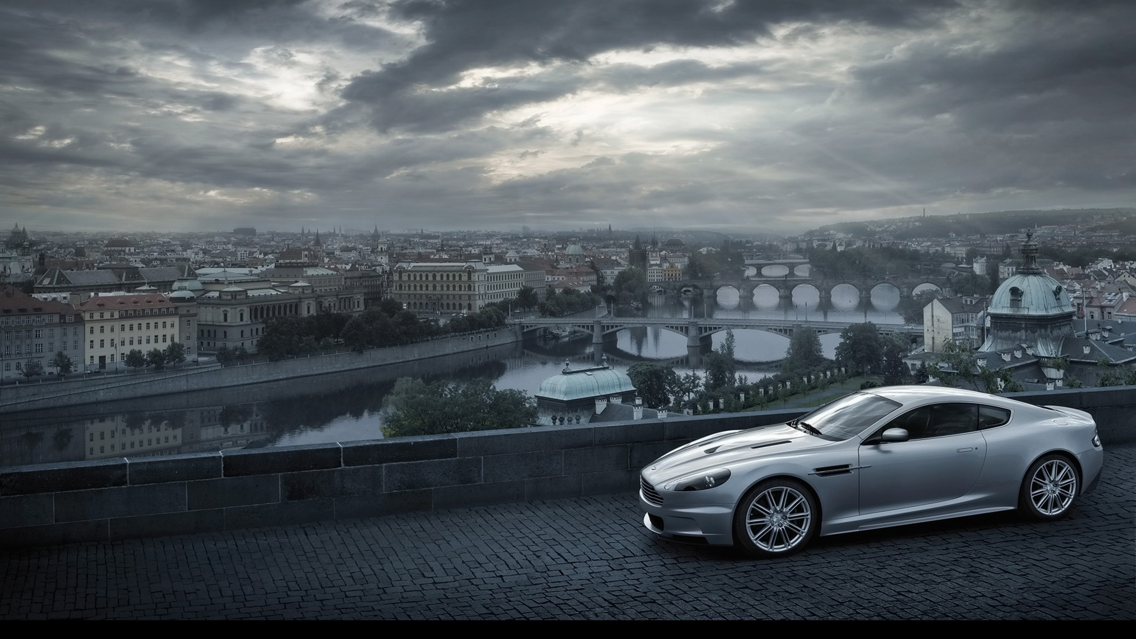Silver Sedan on Road Near City Buildings During Daytime. Wallpaper in 3840x2160 Resolution