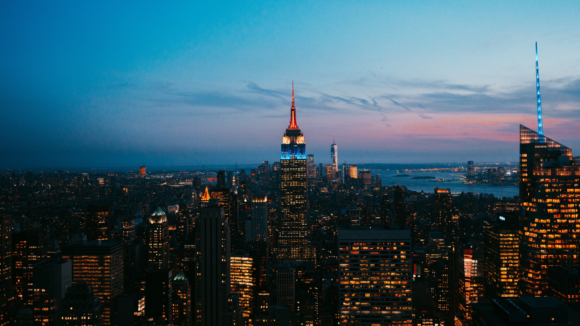 Aerial View of City Buildings During Night Time. Wallpaper in 1920x1080 Resolution