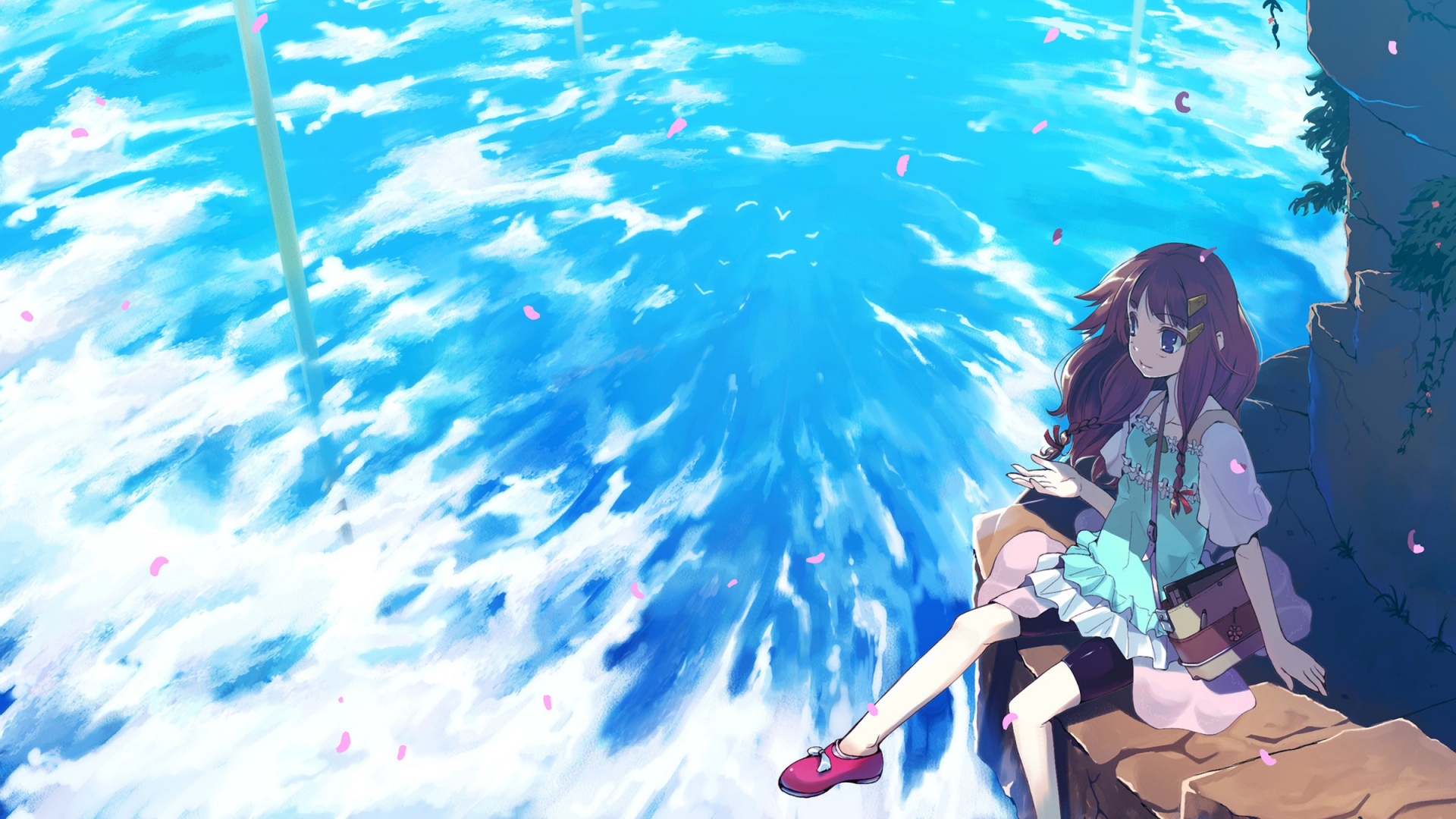 Black Haired Female Anime Character in Green and Black Dress. Wallpaper in 1920x1080 Resolution