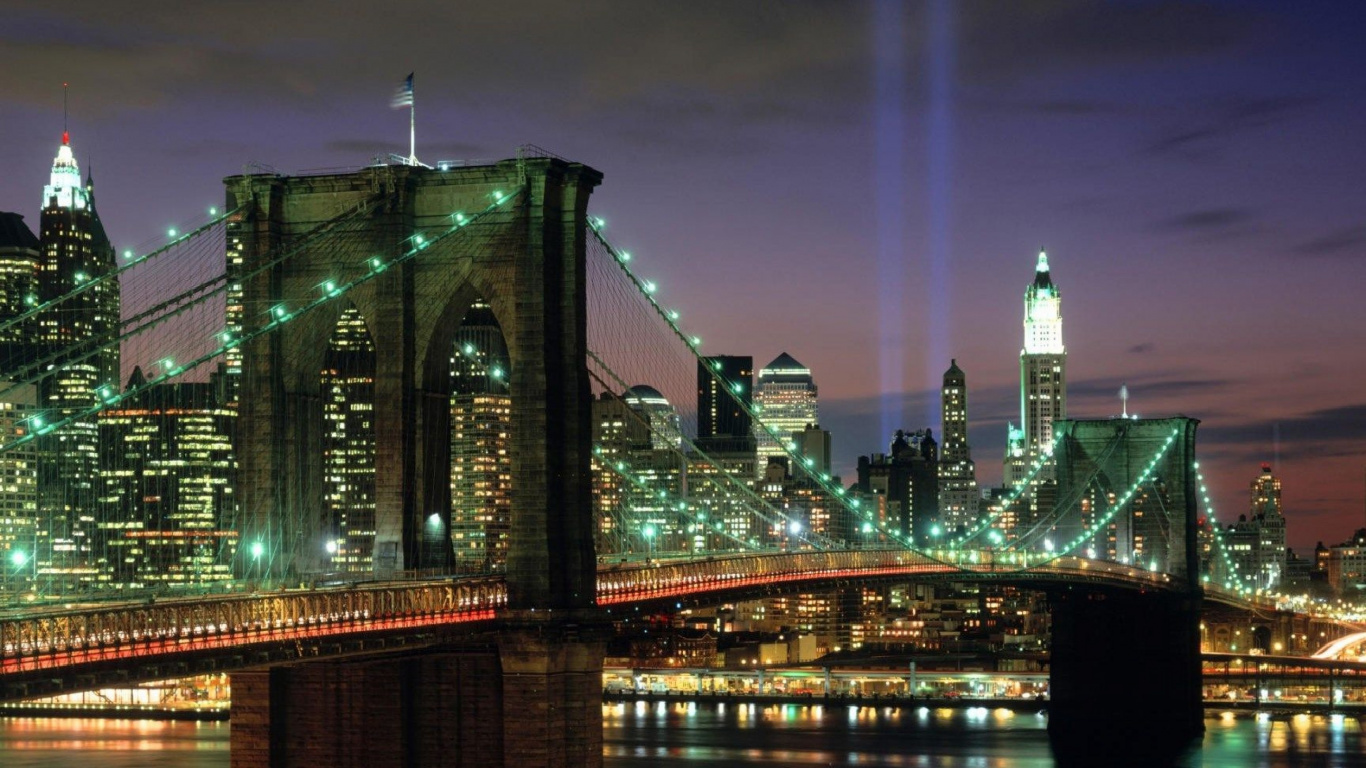 布鲁克林大桥, 城市景观, 城市, 大都会, 天际线 壁纸 1366x768 允许