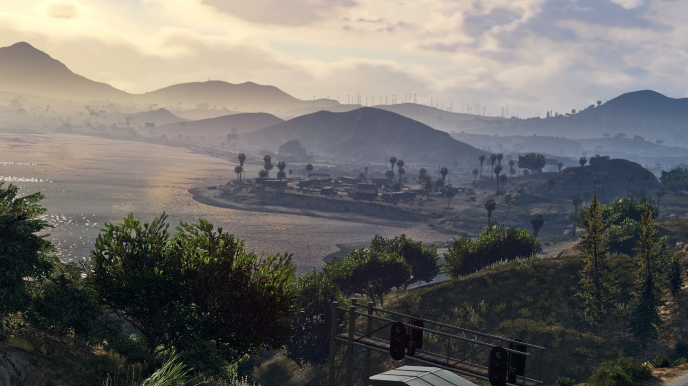 Grand Theft Auto v, Rockstar Games, Playstation 4, Bergigen Landschaftsformen, Hochland. Wallpaper in 1366x768 Resolution