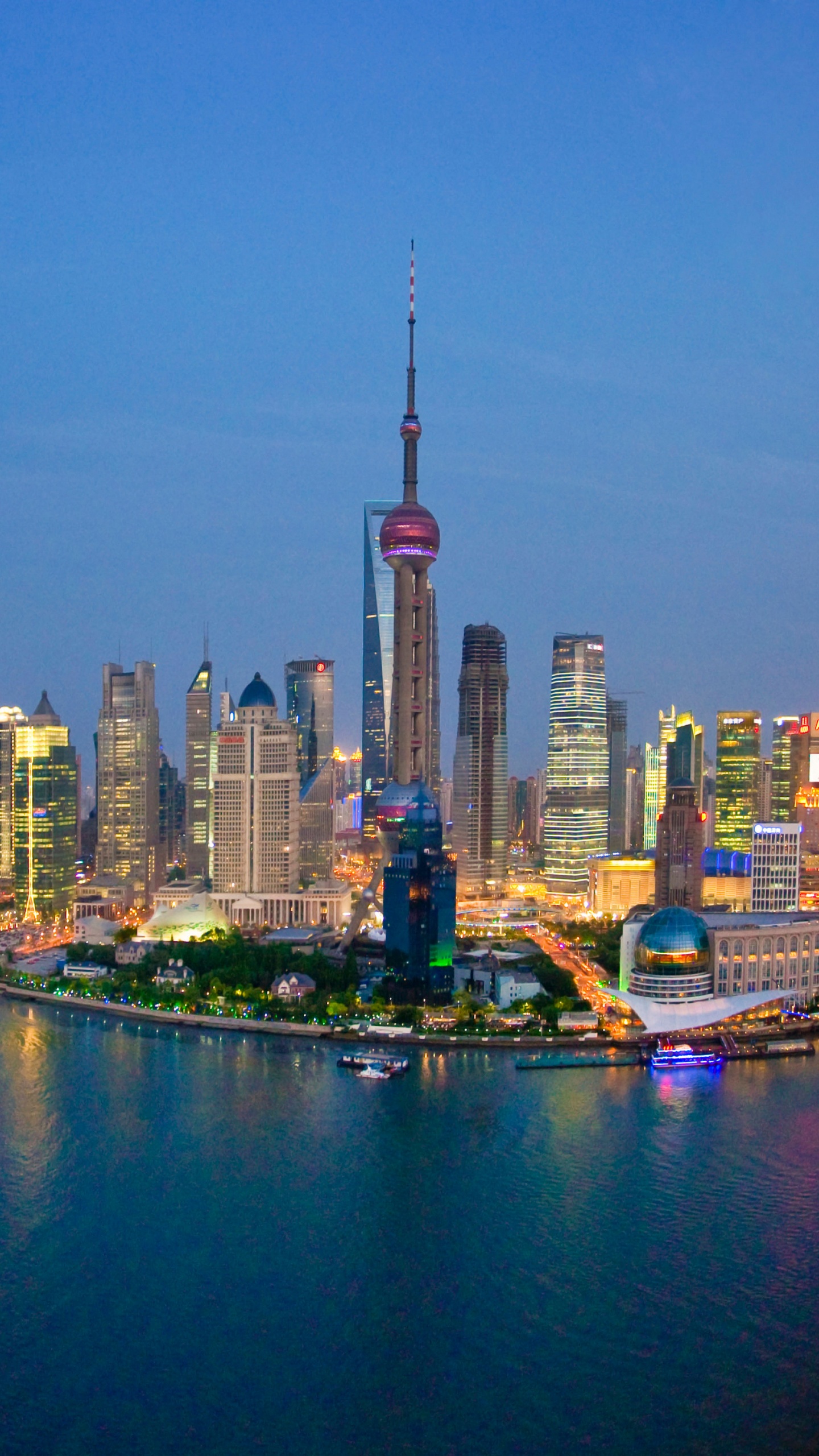 Skyline Der Stadt Bei Nacht Night. Wallpaper in 1440x2560 Resolution