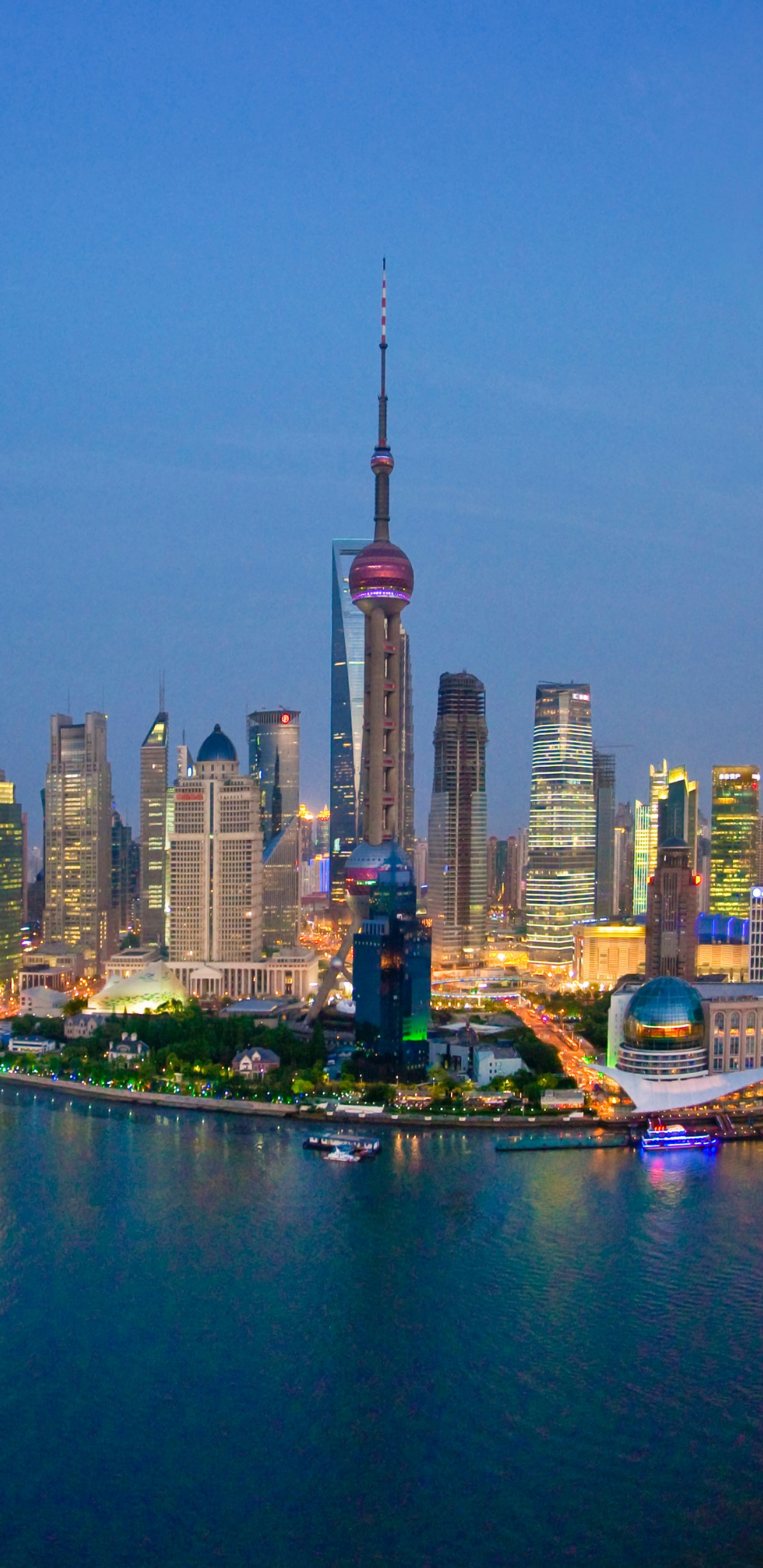 Skyline Der Stadt Bei Nacht Night. Wallpaper in 1440x2960 Resolution