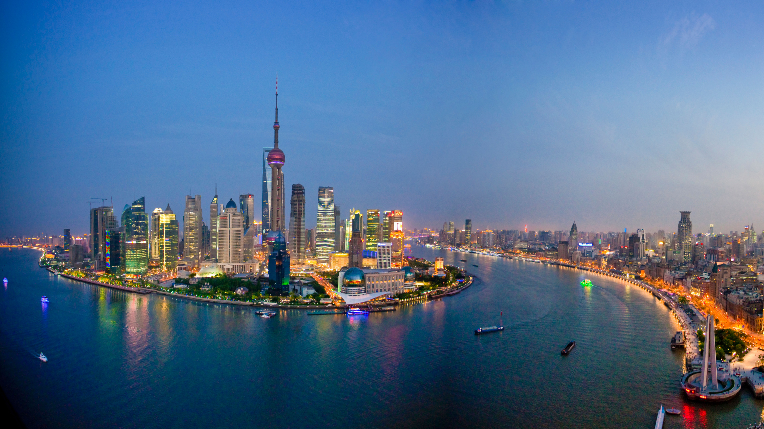 Skyline Der Stadt Bei Nacht Night. Wallpaper in 2560x1440 Resolution