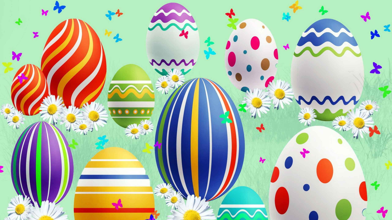 Easter Egg, Easter, Pattern, Vector Graphics, Hot Air Balloon. Wallpaper in 1280x720 Resolution