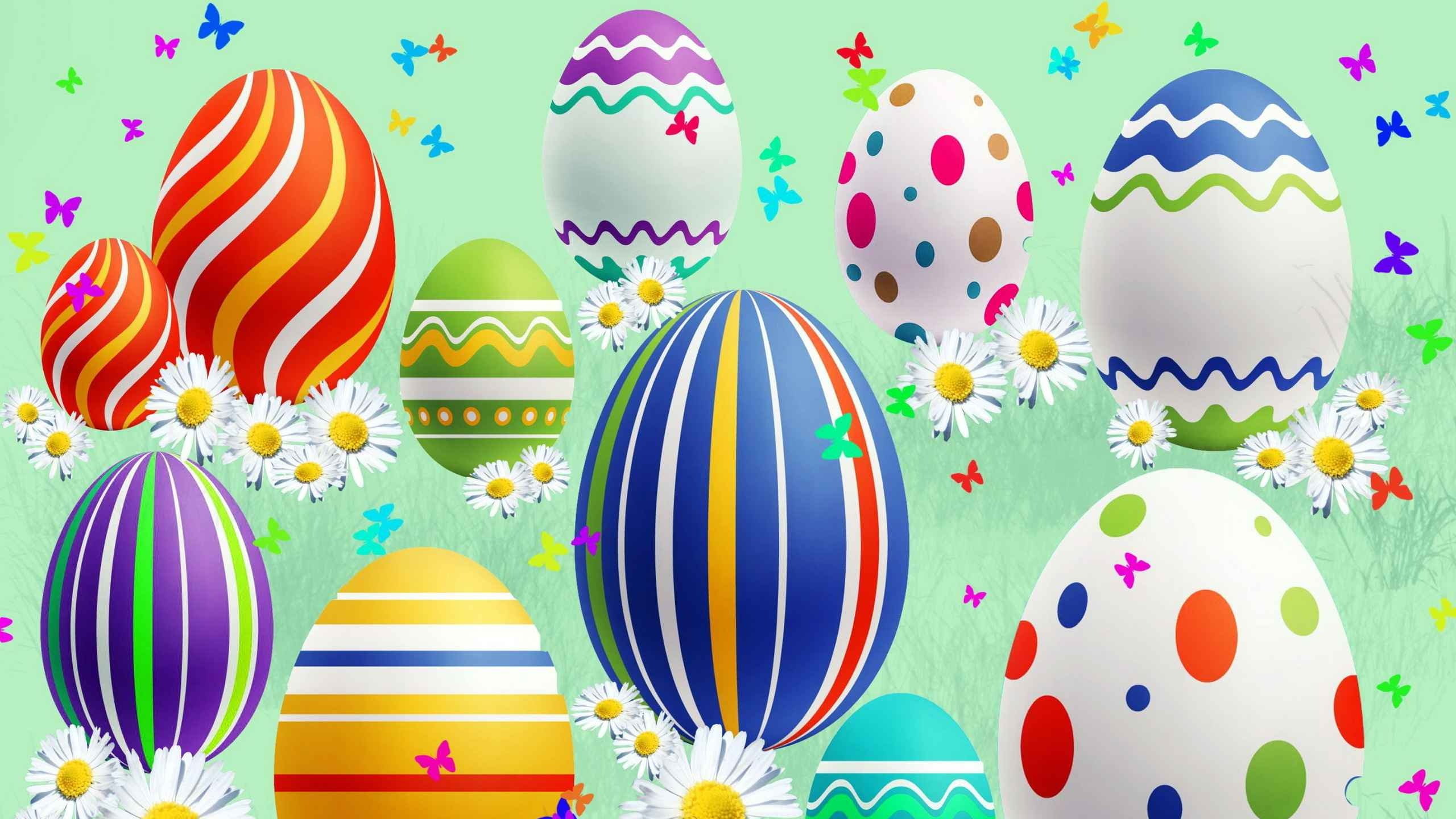 Easter Egg, Easter, Pattern, Vector Graphics, Hot Air Balloon. Wallpaper in 2560x1440 Resolution