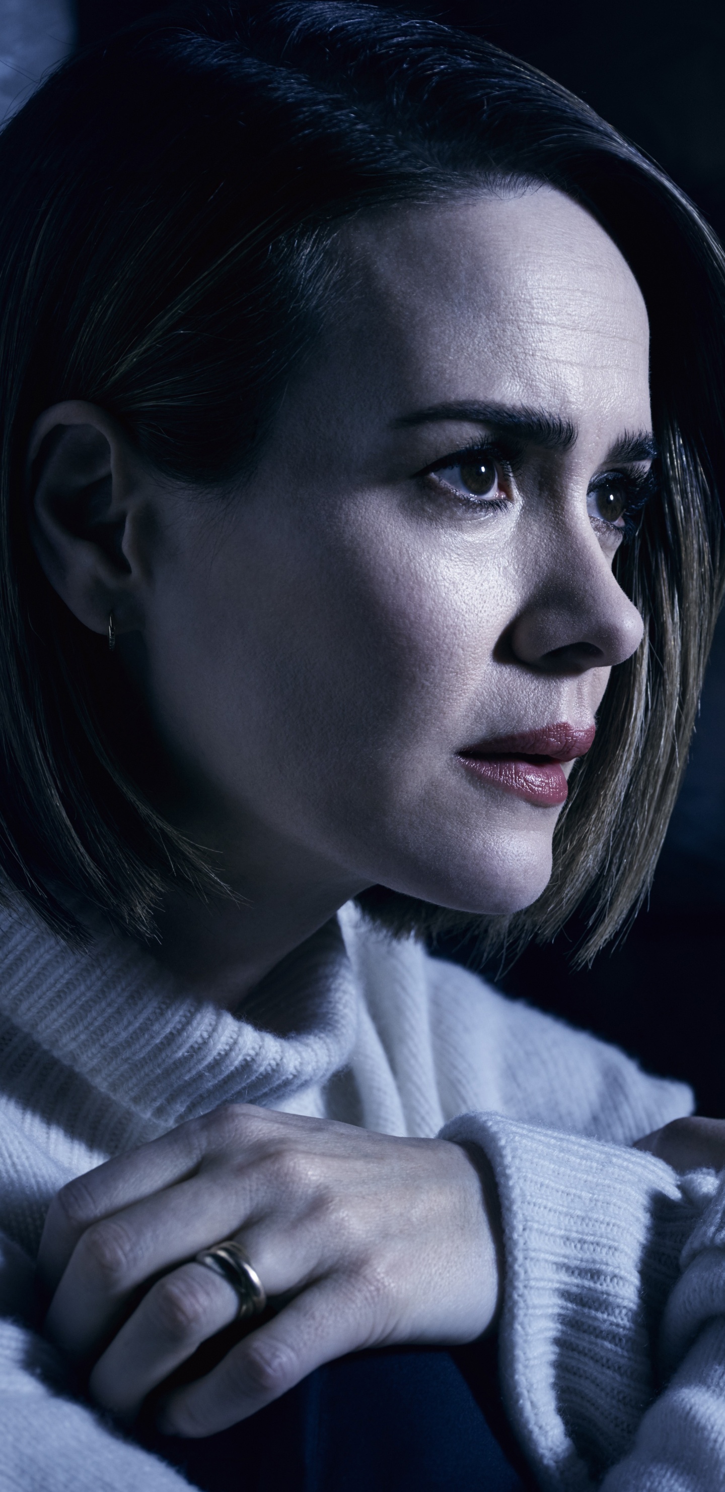 Woman in White and Gray Striped Sweater. Wallpaper in 1440x2960 Resolution