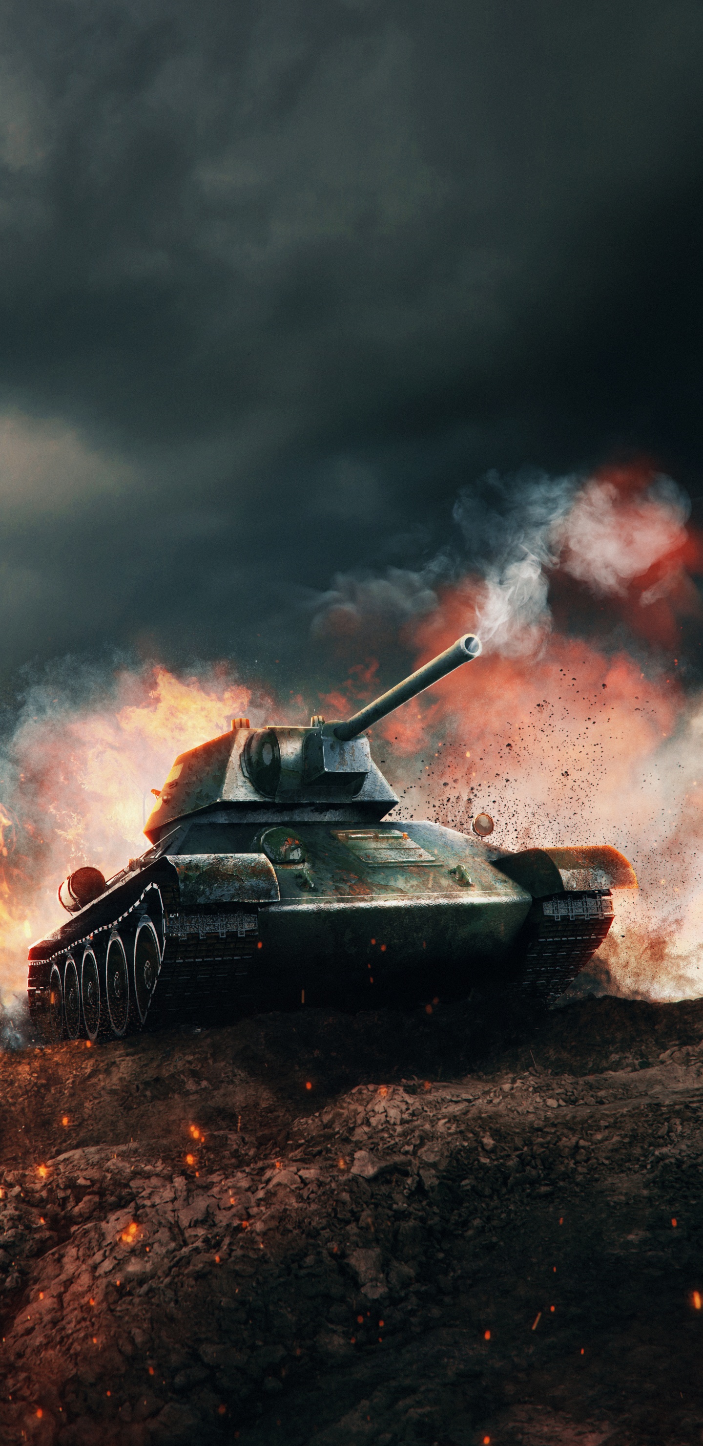 Tank, Ios, Eigenschub-Artillerie, Rauch, Gas. Wallpaper in 1440x2960 Resolution