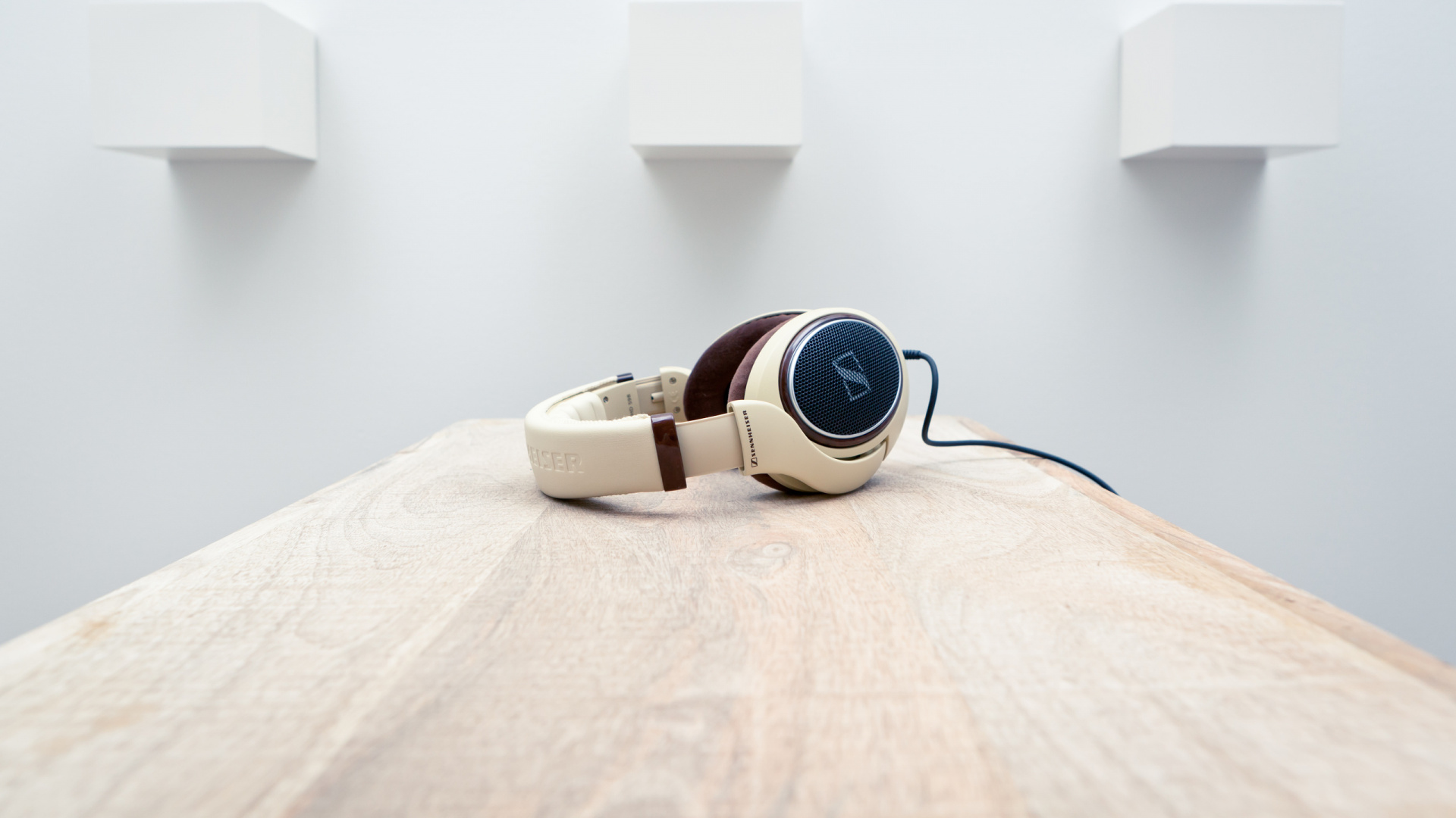 White and Black Headphones on White Textile. Wallpaper in 1920x1080 Resolution