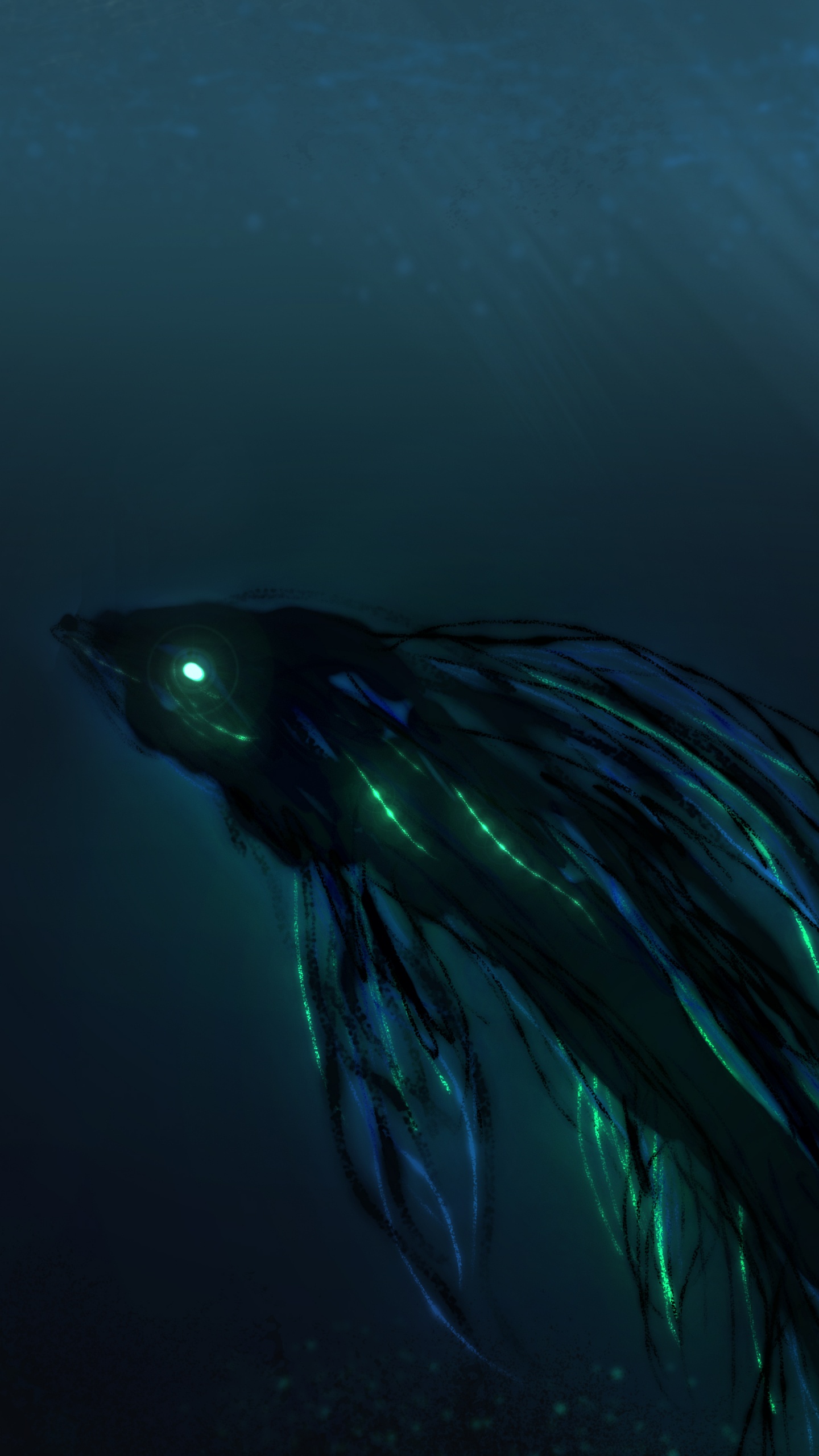 Blauer Und Schwarzer Fisch im Wasser. Wallpaper in 1440x2560 Resolution